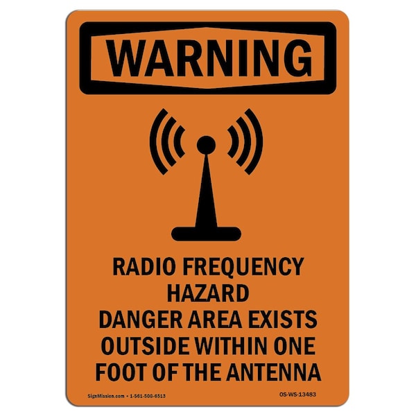 OSHA WARNING, Radio Frequency Hazard W/ Symbol, 5in X 3.5in Decal, 10PK, OS-WS-D-35-V-13483-10PK
